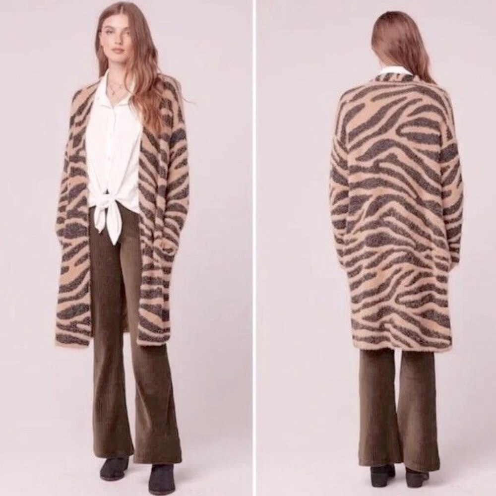 Band of Gypsies Zebra Print Fuzzy‎ Longline Cardigan Sweater
